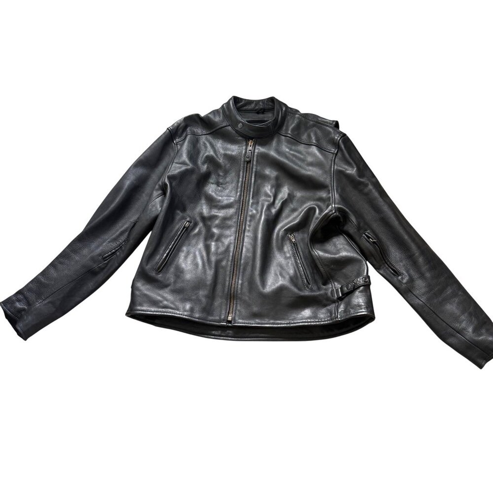 Moto Mod Men's Motocycle Jacket Sz 52 Black Genuine Leather Biker Racing Vintage